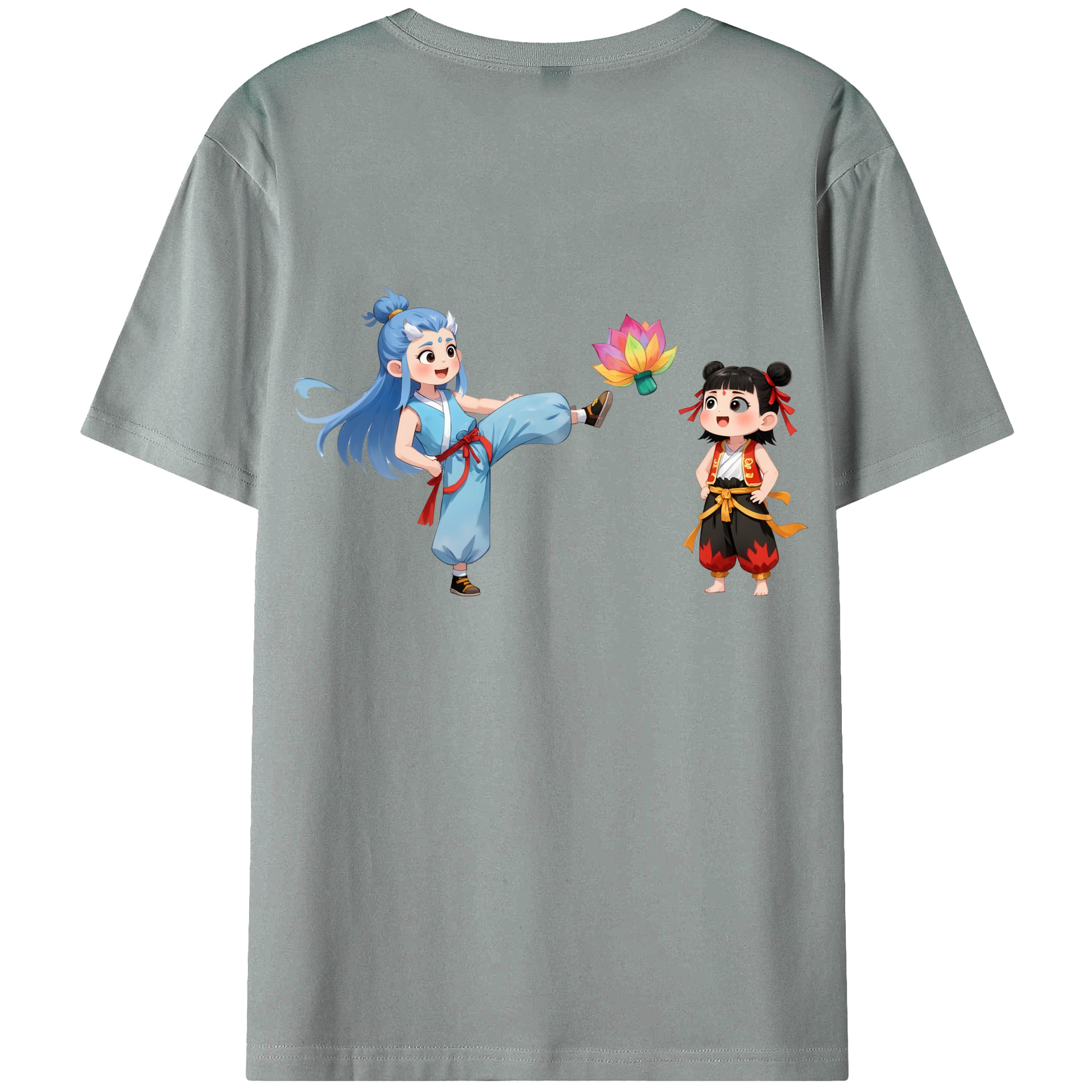 （画像用） Ne Zha 2 ナタ 魔童の大暴れ 綿100％ メンズ半袖Tシャツ（バックプリント） 通気性